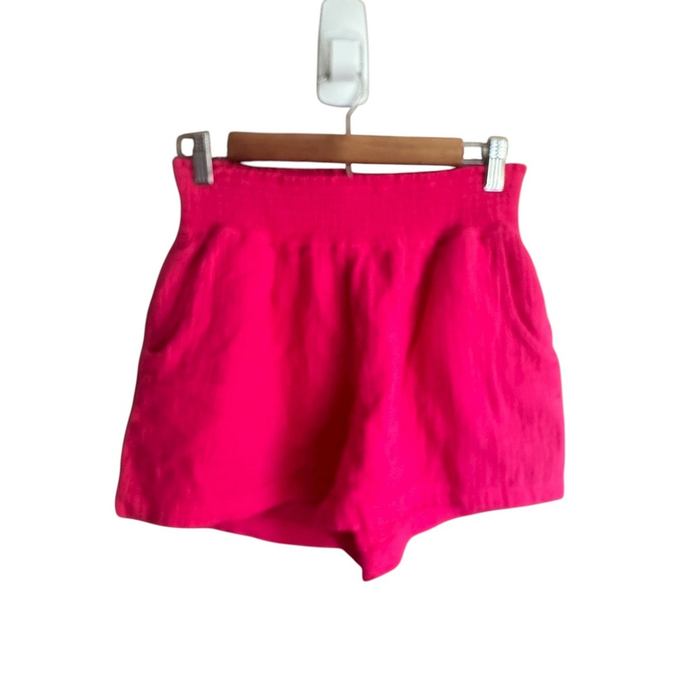 Threedots Pink Cotton Gauze Smocked Waist‎ Pocket Shorts Women's Size M Beachy